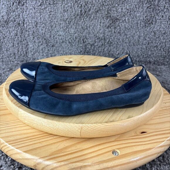 Vionic Spark Tiegan Ballet Flats Womens Size 7 Blue Suede Patent Leather Shoes - Picture 1 of 9